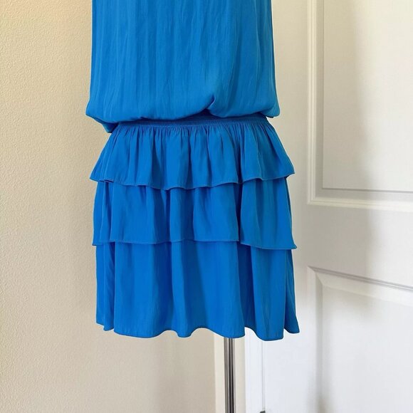Ramy Brook Ruffle Tiered Blue Mini Dress Halter Neck Size L - Picture 5 of 9